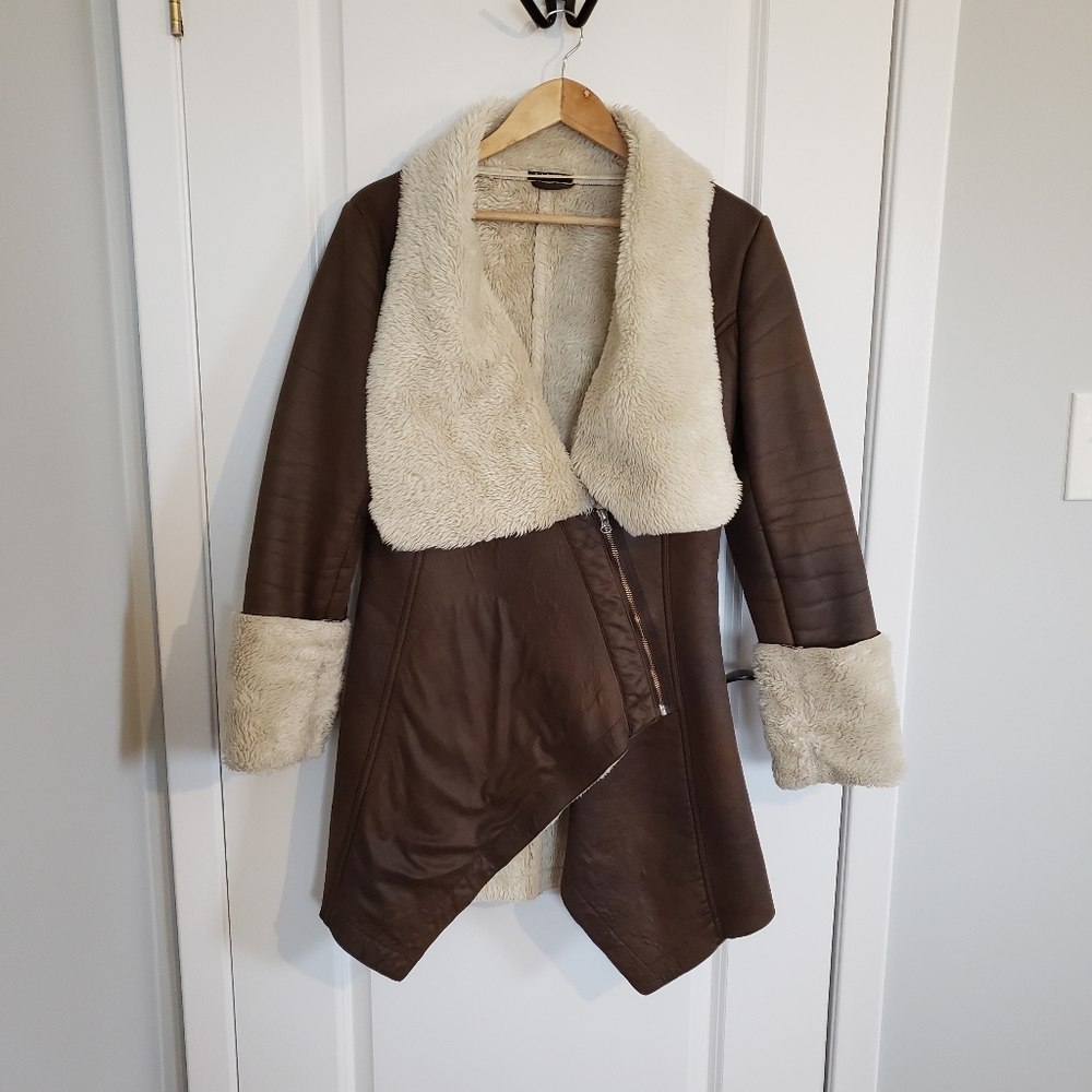 SISLEY Faux Suede and Sherpa Coat
